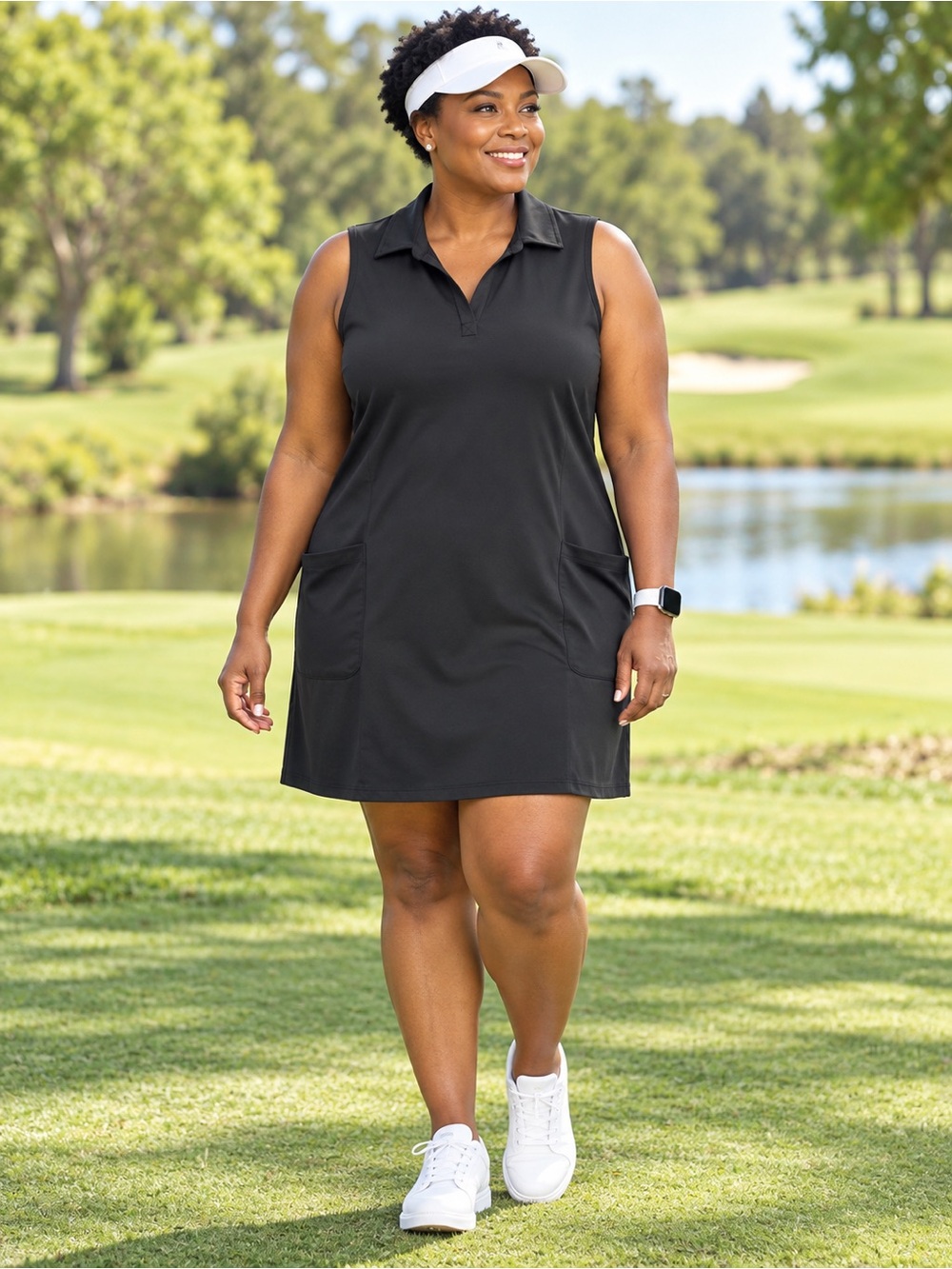 Hind Black Sleeveless Polo Dress